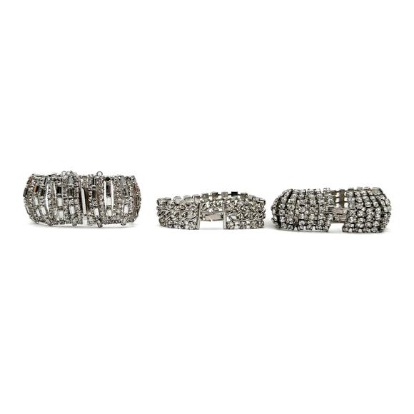 Vintage Rhinestone Tennis Bracelet Trio 1950s Glam Sparkle - Picture 11 of 13